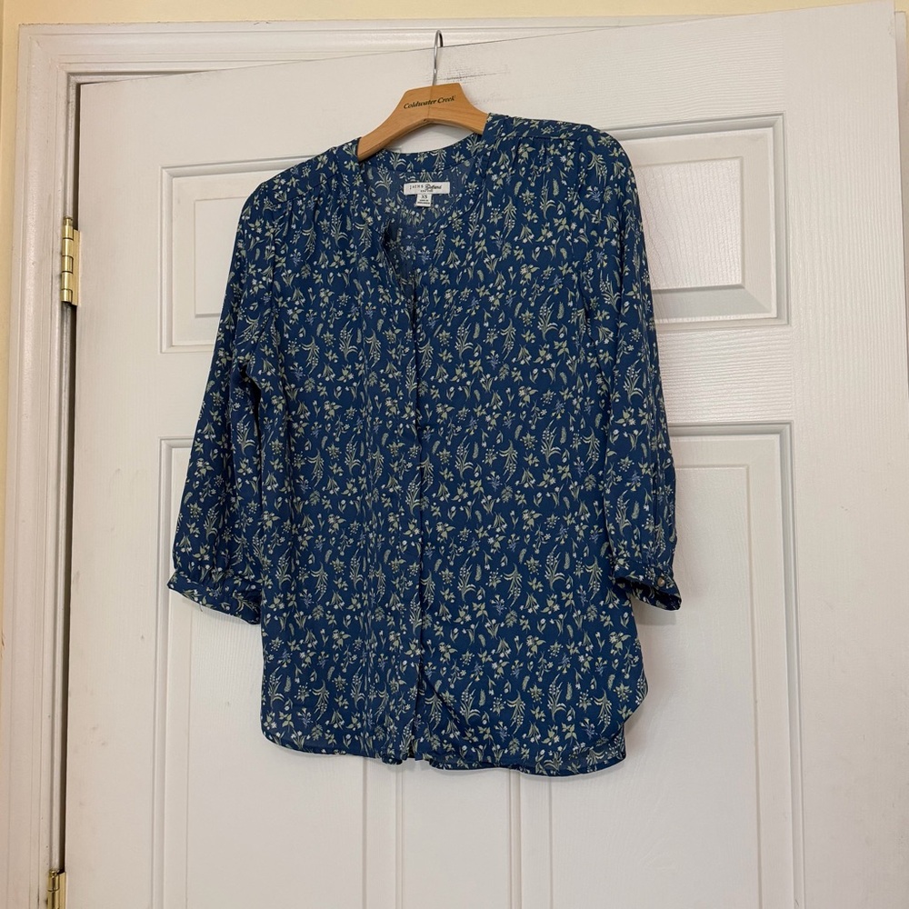 Jachs Girlfriend Women's Floral Print Button Front Top Quarter Sleeve Blouse XS